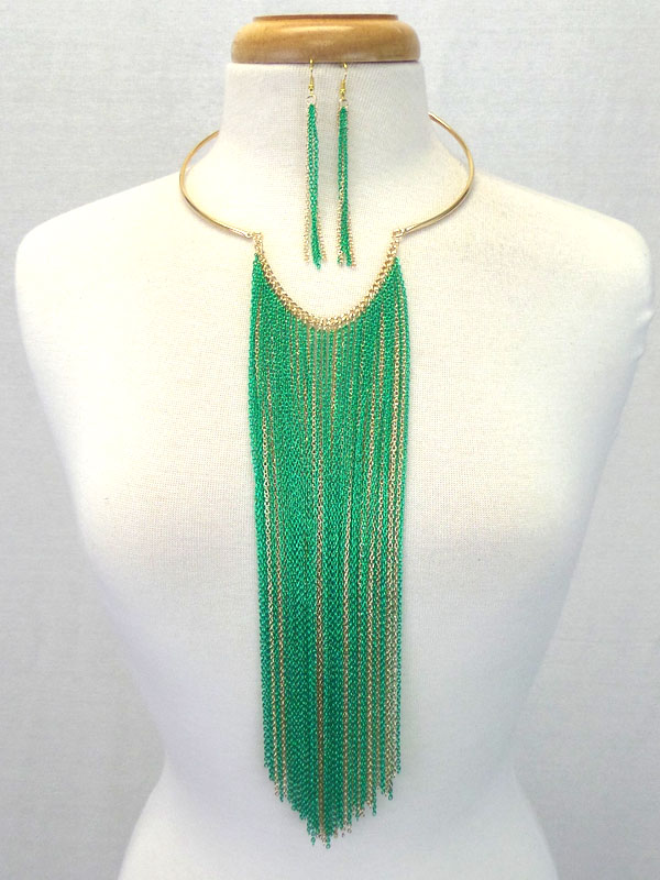 Multi long tassel chain drop necklace set
