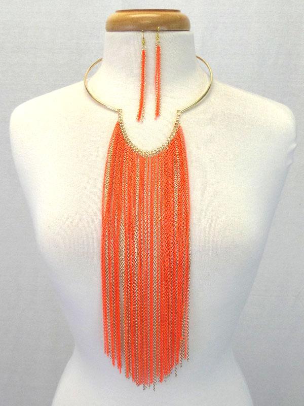Multi long tassel chain drop necklace set