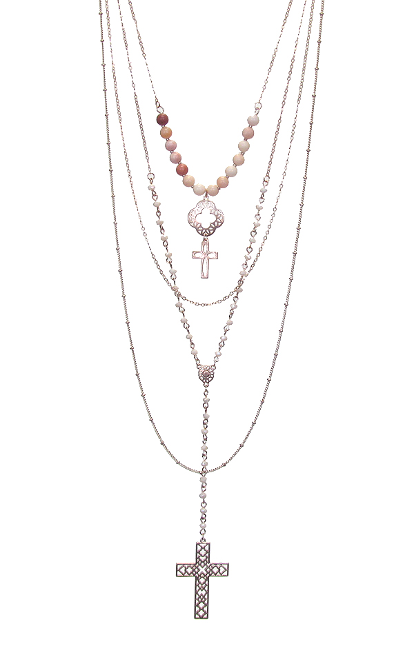 Multi layer cross pendant necklace