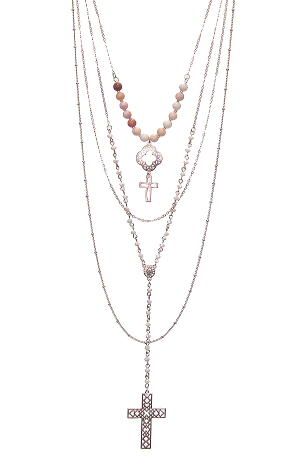 MULTI LAYER CROSS PENDANT NECKLACE