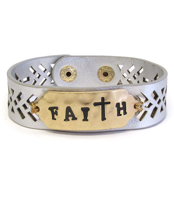 Religious theme leatherette bracelet - faith