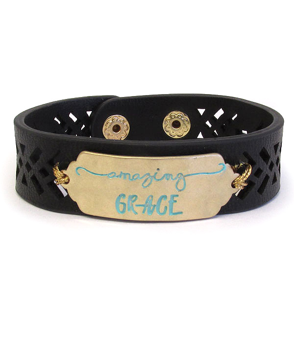 Religious theme leatherette bracelet - grace
