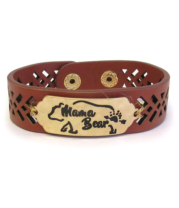 Mama bear theme leatherette bracelet
