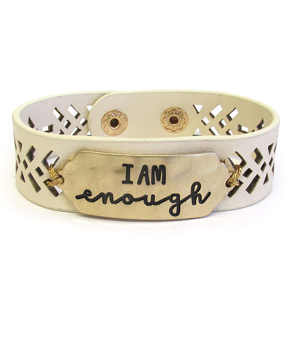 Religious theme leatherette bracelet - i am enough