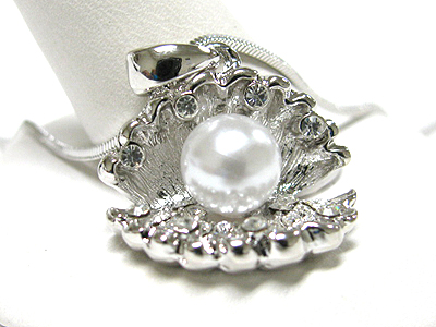 Made in korea whitegold plating crystal pearl shell pendant necklace