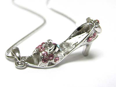 Made in korea whitegold plating crystal deco women high heel pendant necklace