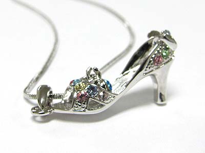 Made in korea whitegold plating crystal deco women high heel pendant necklace