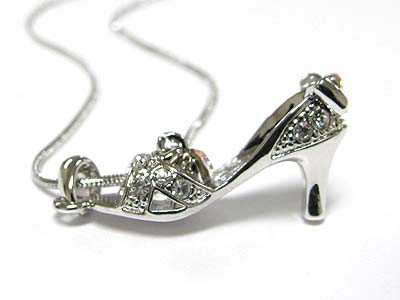 Made in korea whitegold plating crystal deco women high heel pendant necklace