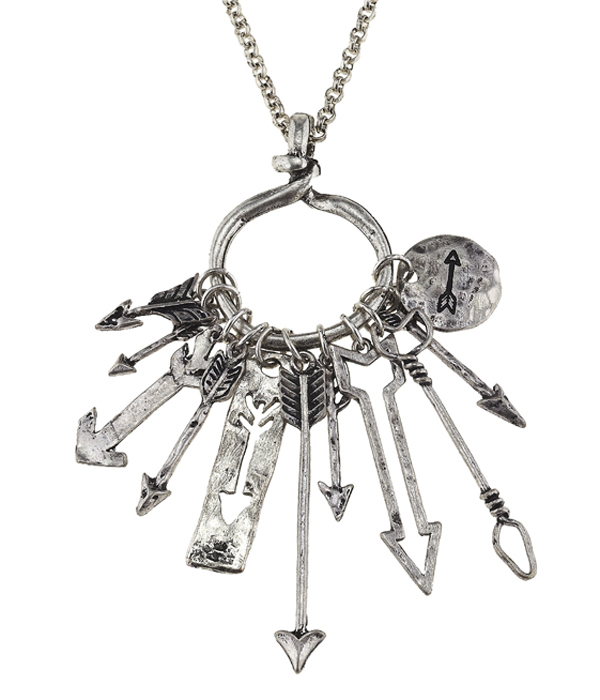 Handmade multi arrow pendant dangle long necklace
