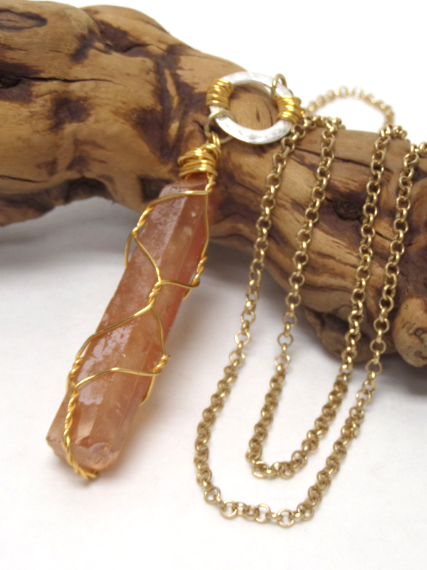 Handmade semi precious stone pendant long necklace