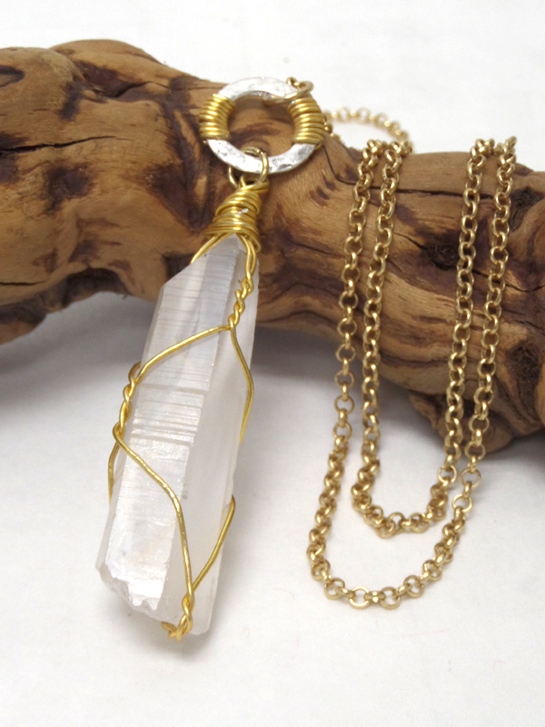 Handmade semi precious stone pendant long necklace