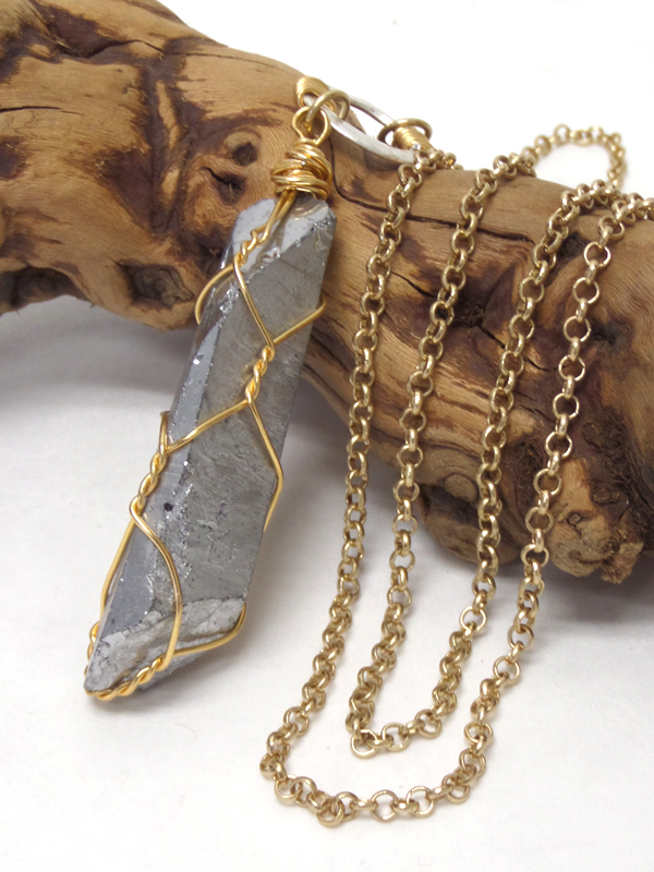 Handmade semi precious stone pendant long necklace