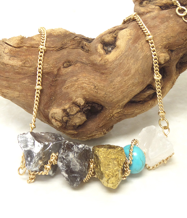 Handmade multi semi precious stone link necklace