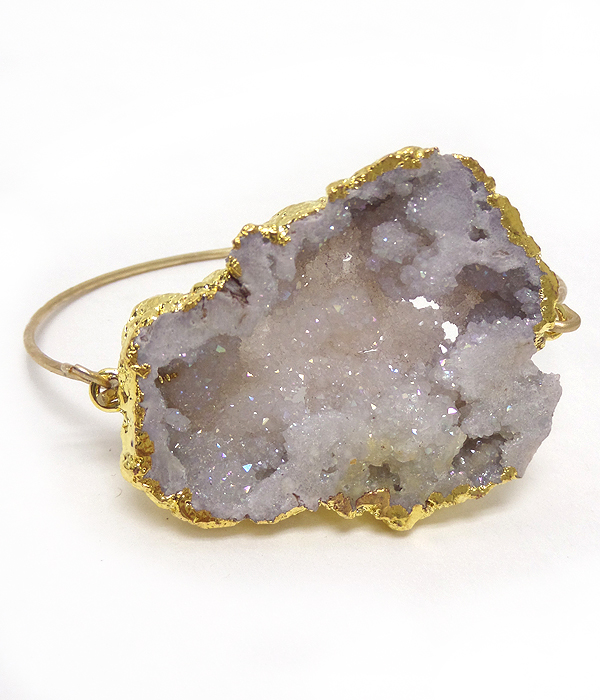 Semi precious handmade druzy and side gold plated bangle bracelet