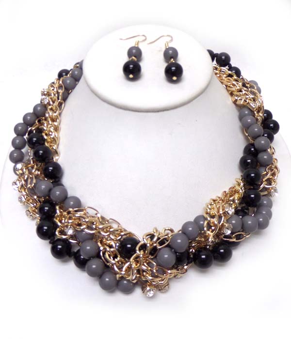 Braided chain and beads necklace set 