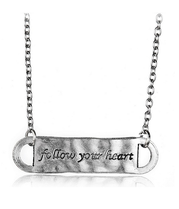 Creative hand stamped follow your heart ancient silver plated necklace