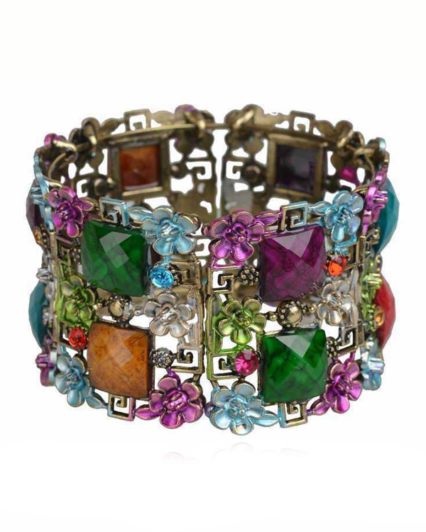 Multi stones flower stretch bracelet