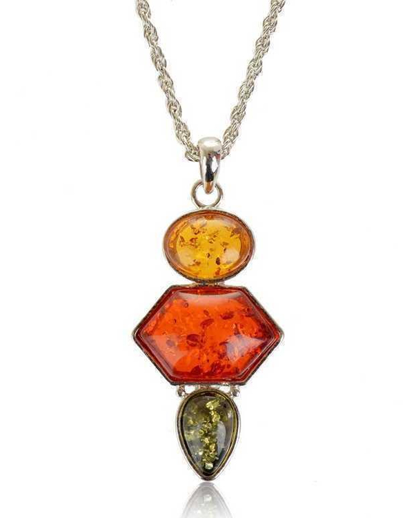 Resin amber vintage three stone drop pendant necklace