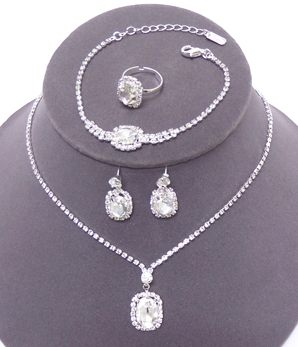 Glass pendant drop rhinestone bracelet ring and necklace set