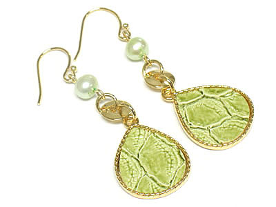 Snake skin print on tear drop flat metal dangling earring