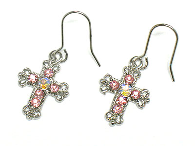 Made in korea whitegold plating crystal cross earring