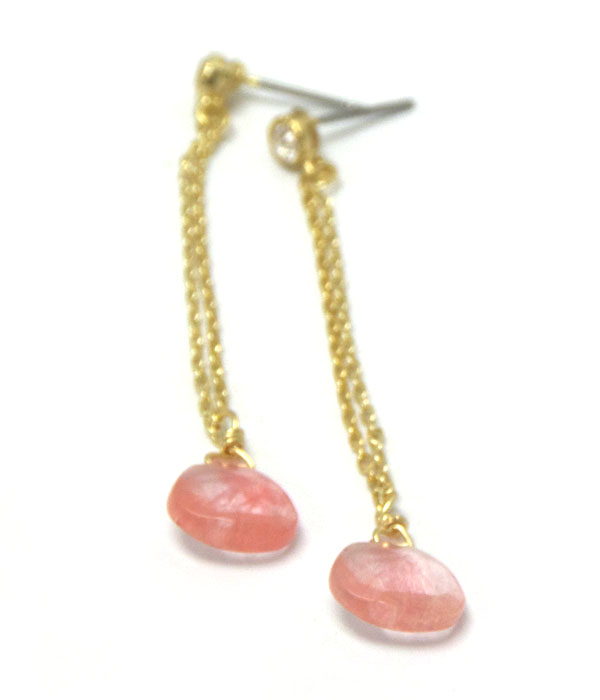 GENUINE SEMI PRECIOUS STONE DROP EARRINGS - PEACH QUARTZ