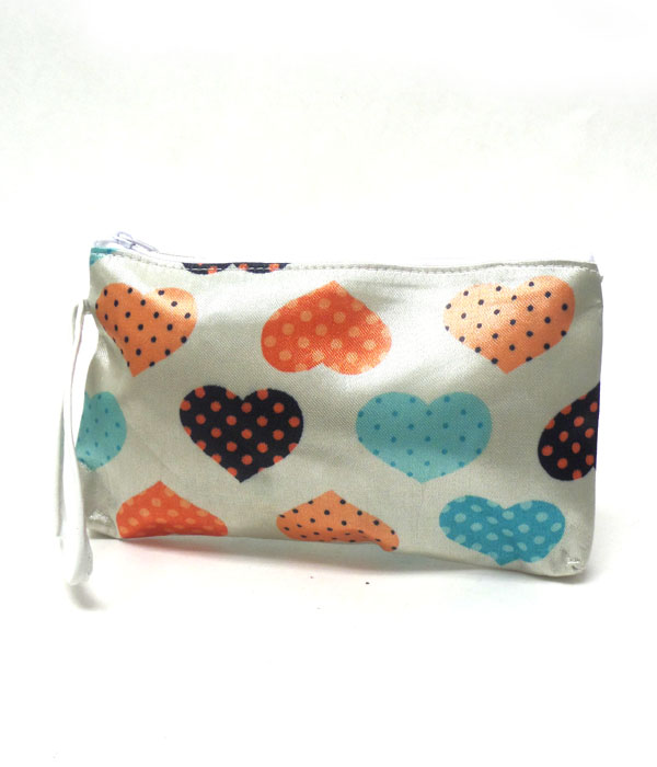 Heart print zipper coin purse