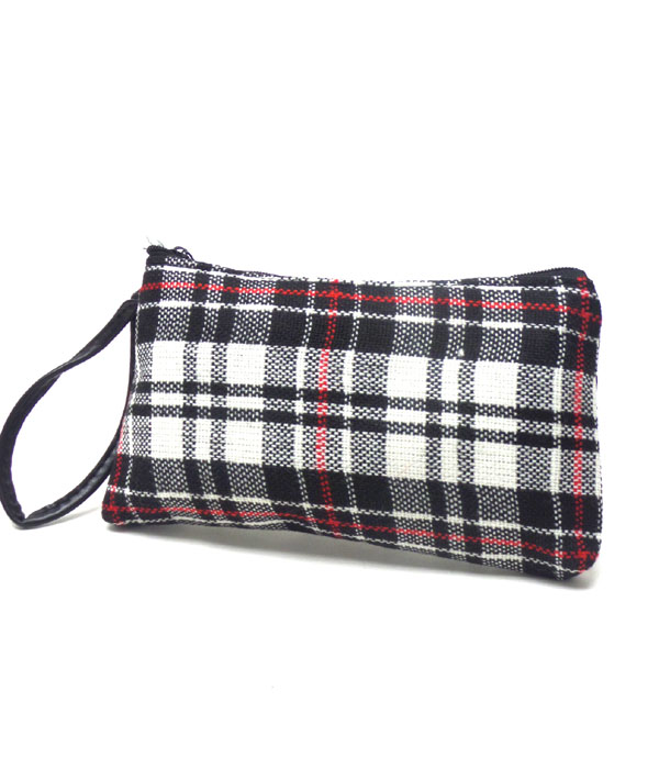 Checkered cloth zipper coin purse