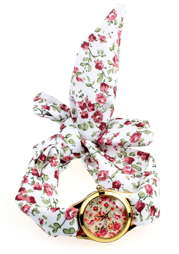 Floral cloth band watch