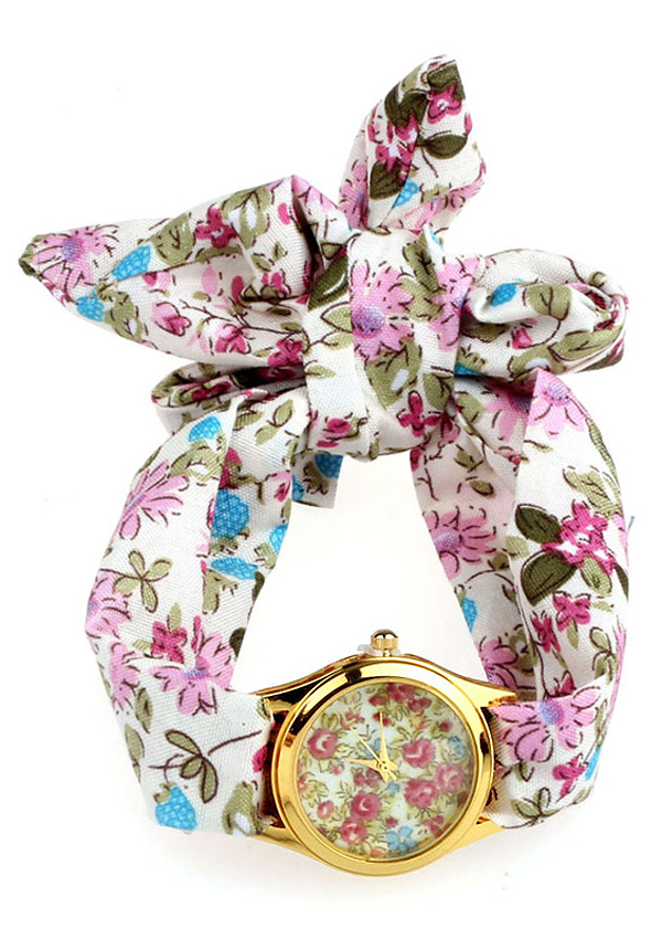 Floral cloth band watch