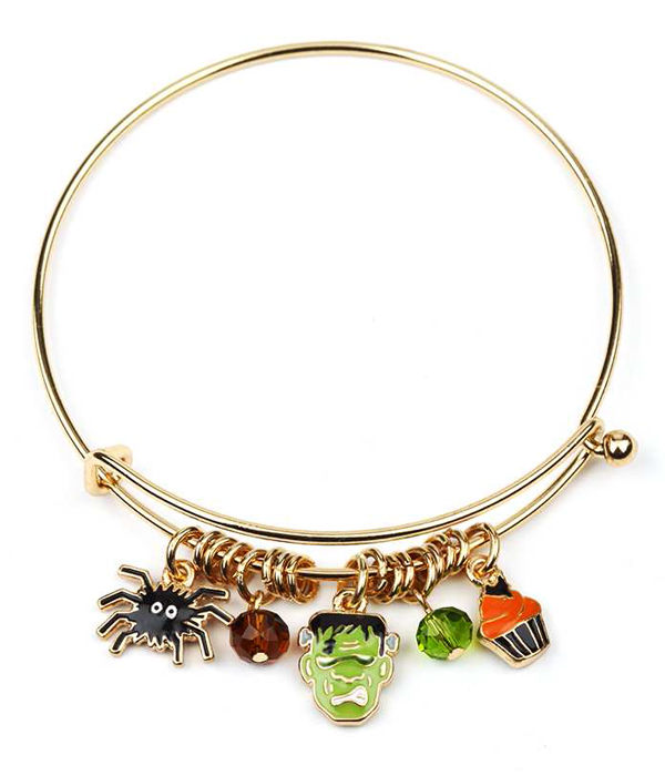 Halloween theme charm  wire bangle bracelet