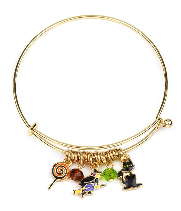 Halloween theme charm  wire bangle bracelet
