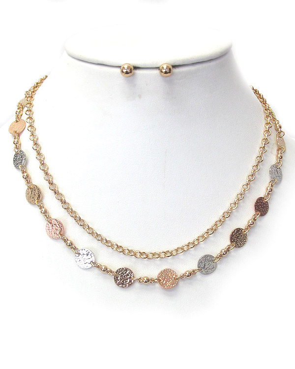 Metal disk link double layer necklace set