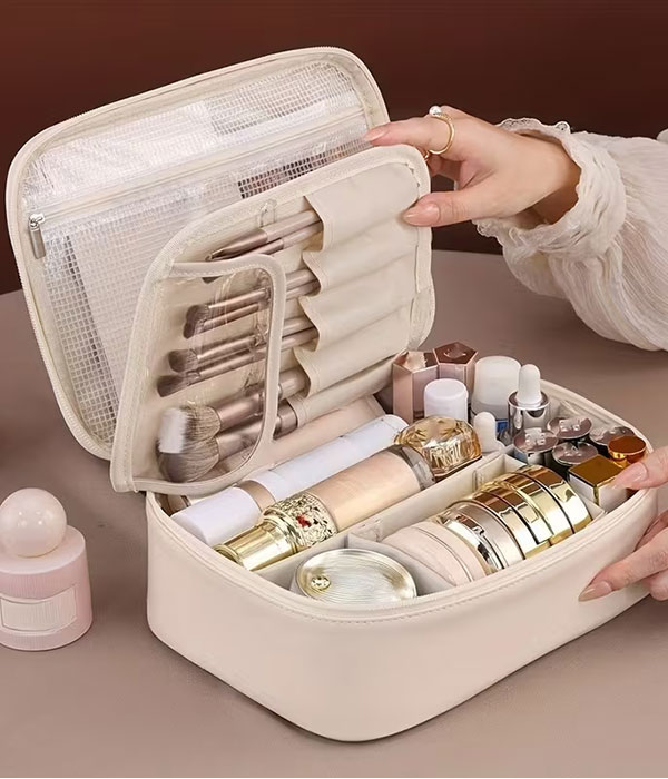 Multi layer large capacity detachable travel makeup bag