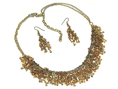 Multi small round disk charms double strand necklace and earring set