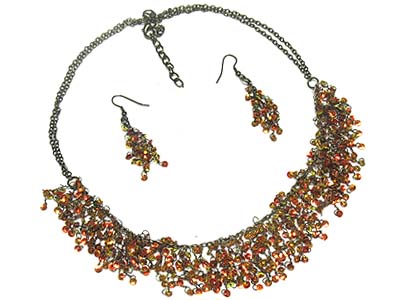 Multi small round disk charms double strand necklace and earring set