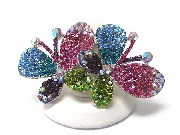 Crystal stud dual butterfly stretch ring