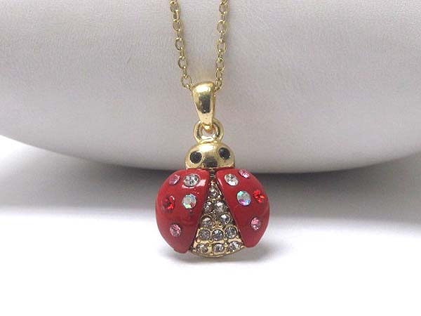 CRYSTAL AND PAINT DECO LADYBUG PENDANT NECKLACE