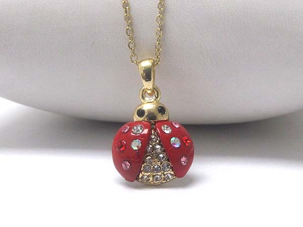 Crystal and paint deco ladybug pendant necklace