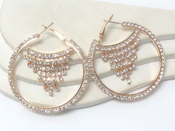 Crystal deco hoop and rhinestone drop earring - hoops