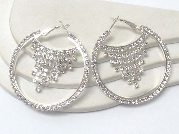 Crystal deco hoop and rhinestone drop earring - hoops