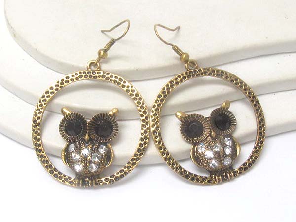 Crystal deco owl in the hoop earring - hoops