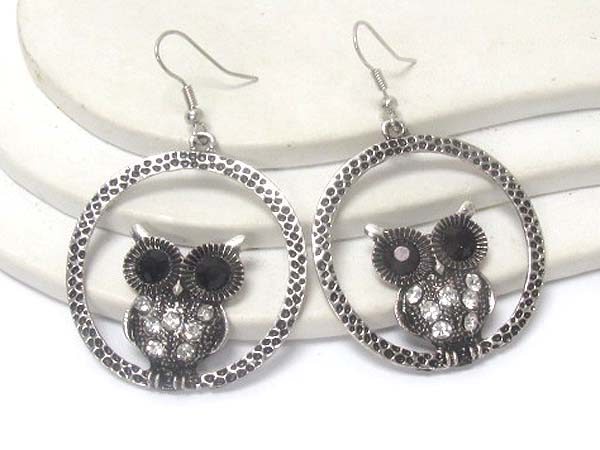 Crystal deco owl in the hoop earring - hoops
