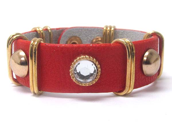 CRYSTAL AND METAL STUD LEATHER BRACELET