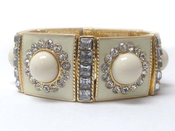 Crystal and epoxy deco metal link stretch bracelet