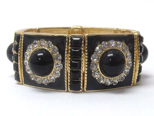 Crystal and epoxy deco metal link stretch bracelet