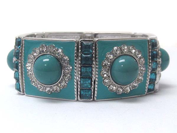 Crystal and epoxy deco metal link stretch bracelet