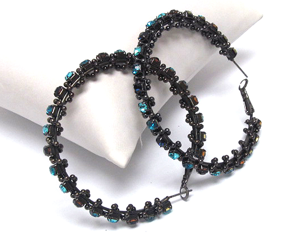 Crystal stud screw metal hoop earring - hoops