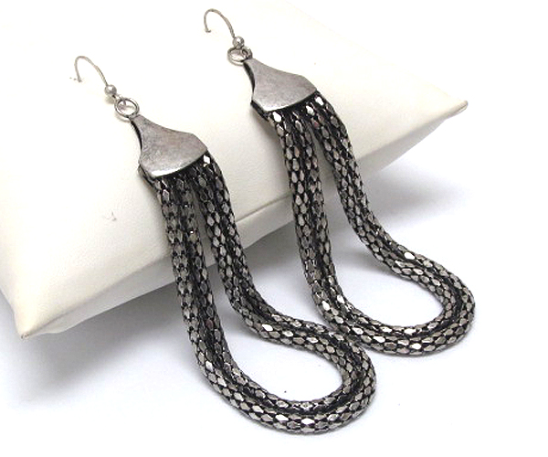4.5 inch long double metal tube chain hanging drop earring
