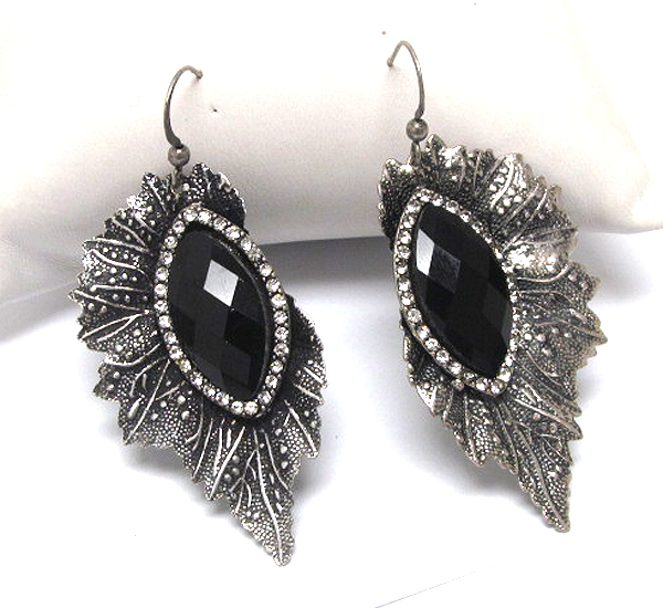 Crystal and facet stone metal leaf earring